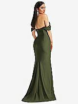 Alt View 3 Thumbnail - Olive Green Off-the-Shoulder Corset Stretch Satin Mermaid Dress with Slight Train