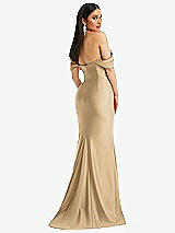 Alt View 3 Thumbnail - Soft Gold Off-the-Shoulder Corset Stretch Satin Mermaid Dress with Slight Train