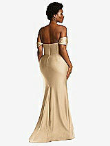 Alt View 4 Thumbnail - Soft Gold Off-the-Shoulder Corset Stretch Satin Mermaid Dress with Slight Train