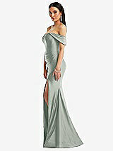 Alt View 2 Thumbnail - Willow Green Off-the-Shoulder Corset Stretch Satin Mermaid Dress with Slight Train