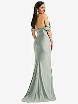 Alt View 3 Thumbnail - Willow Green Off-the-Shoulder Corset Stretch Satin Mermaid Dress with Slight Train