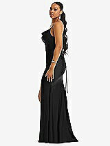 Side View Thumbnail - Black Cowl-Neck Open Tie-Back Stretch Satin Mermaid Dress with Slight Train