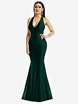 Front View Thumbnail - Evergreen Plunge Neckline Cutout Low Back Stretch Satin Mermaid Dress