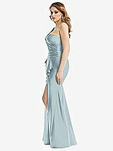Side View Thumbnail - Mist One-Shoulder Bustier Stretch Satin Mermaid Dress with Cascade Ruffle