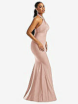 Side View Thumbnail - Toasted Sugar Criss Cross Halter Open-Back Stretch Satin Mermaid Dress