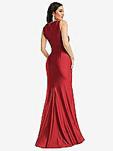 Rear View Thumbnail - Poppy Red Square Neck Stretch Satin Mermaid Dress with Slight Train