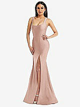 Alt View 1 Thumbnail - Toasted Sugar Square Neck Stretch Satin Mermaid Dress with Slight Train