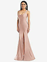 Front View Thumbnail - Toasted Sugar Square Neck Stretch Satin Mermaid Dress with Slight Train