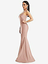 Side View Thumbnail - Toasted Sugar Square Neck Stretch Satin Mermaid Dress with Slight Train
