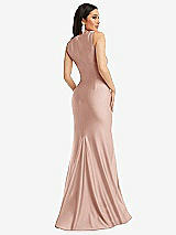 Rear View Thumbnail - Toasted Sugar Square Neck Stretch Satin Mermaid Dress with Slight Train