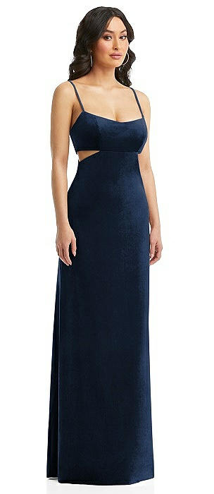 Spaghetti Strap Cutout Midriff Velvet Maxi Dress