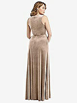 Rear View Thumbnail - Topaz Deep V-Neck Sleeveless Velvet Maxi Dress with Pockets