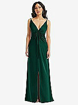 Front View Thumbnail - Hunter Green Skinny Strap Plunge Neckline Maxi Dress with Bow Detail
