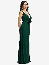 Side View Thumbnail - Hunter Green Skinny Strap Plunge Neckline Maxi Dress with Bow Detail