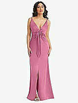 Alt View 1 Thumbnail - Orchid Pink Skinny Strap Plunge Neckline Maxi Dress with Bow Detail