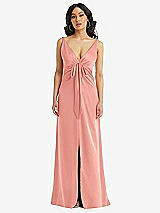 Front View Thumbnail - Rose - PANTONE Rose Quartz Skinny Strap Plunge Neckline Maxi Dress with Bow Detail