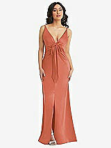 Alt View 1 Thumbnail - Terracotta Copper Skinny Strap Plunge Neckline Maxi Dress with Bow Detail