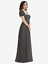 Side View Thumbnail - Caviar Gray Puff Sleeve Chiffon Maxi Dress with Front Slit