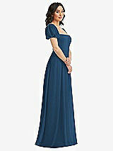Side View Thumbnail - Dusk Blue Puff Sleeve Chiffon Maxi Dress with Front Slit