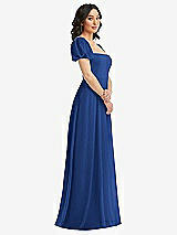 Side View Thumbnail - Classic Blue Puff Sleeve Chiffon Maxi Dress with Front Slit