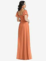 Rear View Thumbnail - Sweet Melon Puff Sleeve Chiffon Maxi Dress with Front Slit