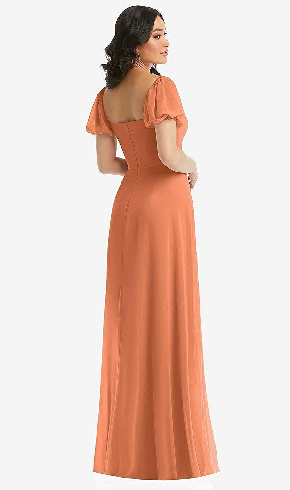 Back View - Sweet Melon Puff Sleeve Chiffon Maxi Dress with Front Slit