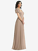 Side View Thumbnail - Topaz Puff Sleeve Chiffon Maxi Dress with Front Slit