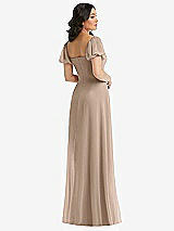 Rear View Thumbnail - Topaz Puff Sleeve Chiffon Maxi Dress with Front Slit