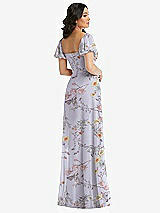 Rear View Thumbnail - Butterfly Botanica Silver Dove Puff Sleeve Chiffon Maxi Dress with Front Slit