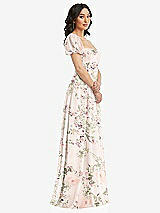 Side View Thumbnail - Blush Garden Puff Sleeve Chiffon Maxi Dress with Front Slit