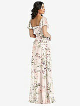 Rear View Thumbnail - Blush Garden Puff Sleeve Chiffon Maxi Dress with Front Slit