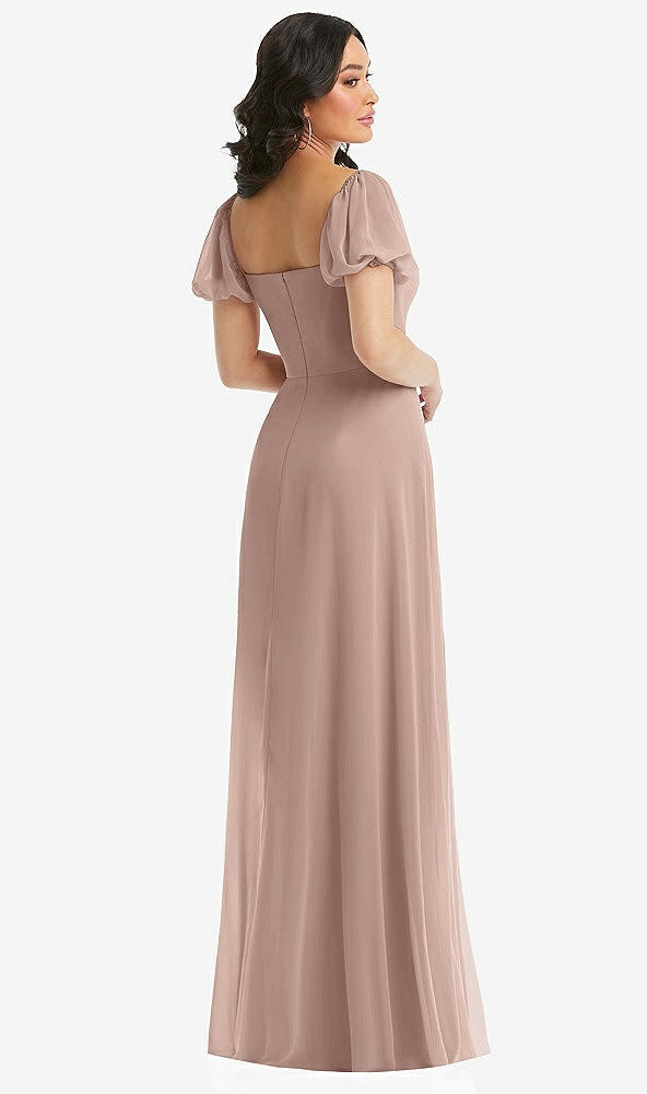 Back View - Bliss Puff Sleeve Chiffon Maxi Dress with Front Slit