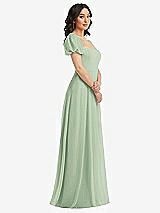 Side View Thumbnail - Celadon Puff Sleeve Chiffon Maxi Dress with Front Slit