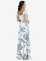 Rear View Thumbnail - Cottage Rose Dusk Blue Puff Sleeve Chiffon Maxi Dress with Front Slit