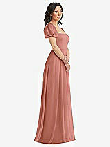 Side View Thumbnail - Desert Rose Puff Sleeve Chiffon Maxi Dress with Front Slit