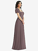Side View Thumbnail - French Truffle Puff Sleeve Chiffon Maxi Dress with Front Slit