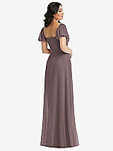 Rear View Thumbnail - French Truffle Puff Sleeve Chiffon Maxi Dress with Front Slit