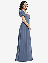 Side View Thumbnail - Larkspur Blue Puff Sleeve Chiffon Maxi Dress with Front Slit