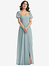 Front View Thumbnail - Morning Sky Puff Sleeve Chiffon Maxi Dress with Front Slit