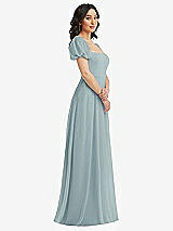 Side View Thumbnail - Morning Sky Puff Sleeve Chiffon Maxi Dress with Front Slit
