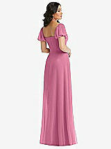 Rear View Thumbnail - Orchid Pink Puff Sleeve Chiffon Maxi Dress with Front Slit