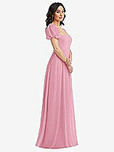 Side View Thumbnail - Peony Pink Puff Sleeve Chiffon Maxi Dress with Front Slit