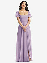 Front View Thumbnail - Pale Purple Puff Sleeve Chiffon Maxi Dress with Front Slit