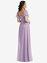 Rear View Thumbnail - Pale Purple Puff Sleeve Chiffon Maxi Dress with Front Slit