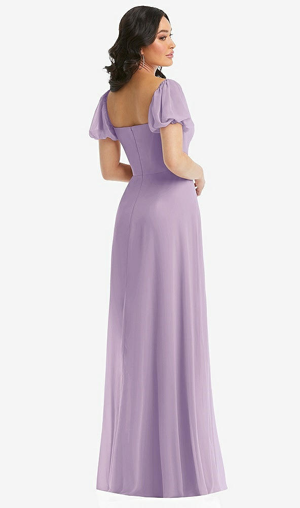 Back View - Pale Purple Puff Sleeve Chiffon Maxi Dress with Front Slit