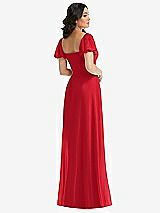 Rear View Thumbnail - Parisian Red Puff Sleeve Chiffon Maxi Dress with Front Slit