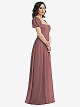 Side View Thumbnail - Rosewood Puff Sleeve Chiffon Maxi Dress with Front Slit