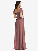 Rear View Thumbnail - Rosewood Puff Sleeve Chiffon Maxi Dress with Front Slit