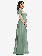 Side View Thumbnail - Seagrass Puff Sleeve Chiffon Maxi Dress with Front Slit