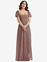 Front View Thumbnail - Sienna Puff Sleeve Chiffon Maxi Dress with Front Slit